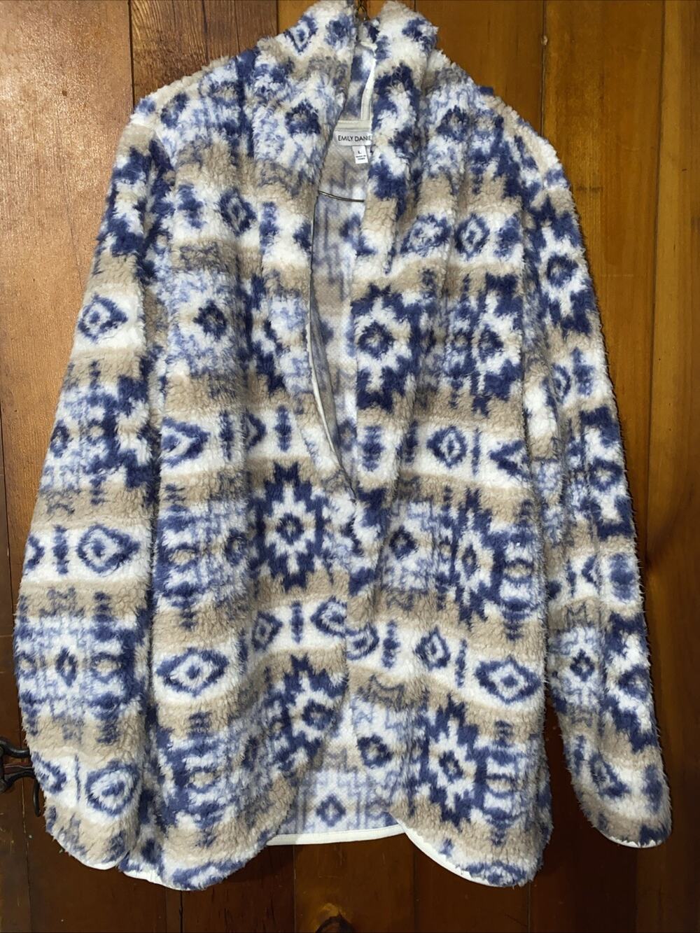 Emily Daniels Womens Blue/White Throw Over Sweater Throw Over- Soft Size L